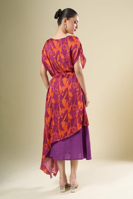 Siarra Asymmetrical Purple & Orange Dress Set 
