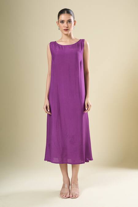 Shop_Siarra_Purple Round Neck Asymmetrical And Orange Dress Set _Online_at_Aza_Fashions