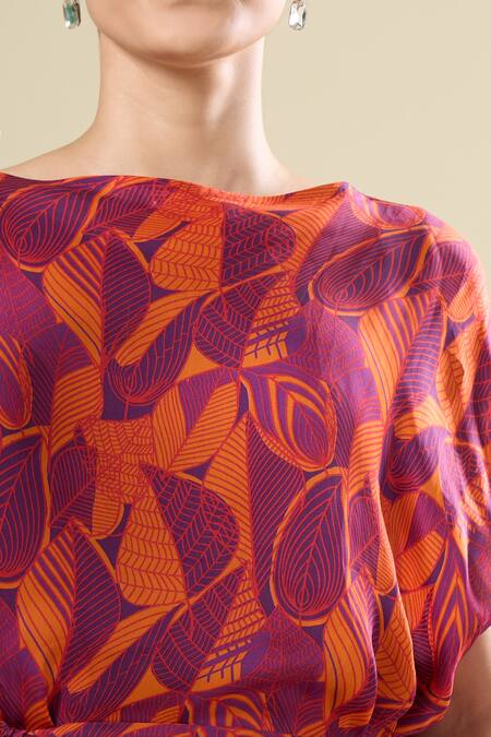 Buy_Siarra_Purple Round Neck Asymmetrical And Orange Dress Set 