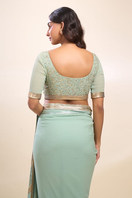 Nakul Sen Porcelain Blue Sequin Saree & Blouse Set Porcelain Blue Sequin Saree Set 