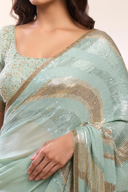 Buy_Nakul Sen_Sky Blue Sequins, Tassels, And Blouse 