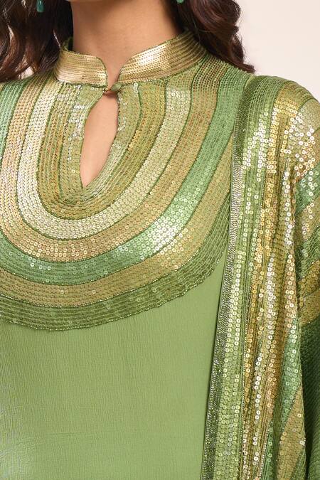 Buy Nakul Sen Green Chiffon Embroidery, Zari Keyhole Neck Designer Kurta Gharara Set Buy_Nakul Sen_Green Chiffon Embroidery, Zari Keyhole Neck Designer Kurta Gharara Set