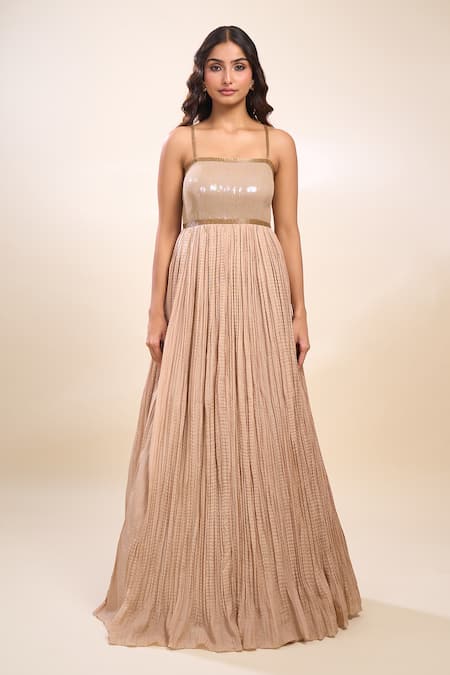 Nakul Sen Beige Sequins Mandarin Collar, Round , Keyhole Anarkali Lehenga Set Online at Aza Fashions Nakul Sen_Beige Sequins Mandarin Collar, Round , Keyhole Anarkali Lehenga Set _Online_at_Aza_Fashions