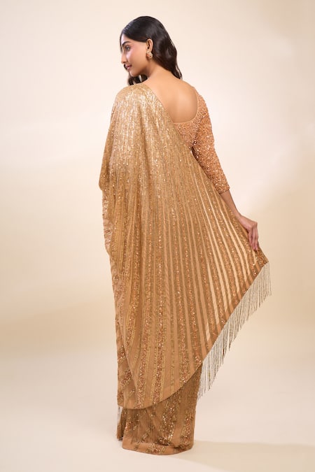 Nakul Sen Designer Peach Saree & Blouse Set 