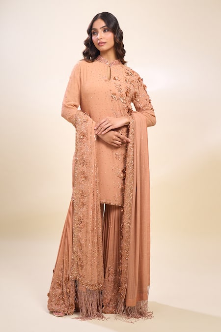 Buy Nakul Sen Pink Sequins, Embroidery, Beads Keyhole Neck Kadambari Gharara Set Online at Aza Fashions Buy_Nakul Sen_Pink Sequins, Embroidery, Beads Keyhole Neck Kadambari Gharara Set _Online_at_Aza_Fashions