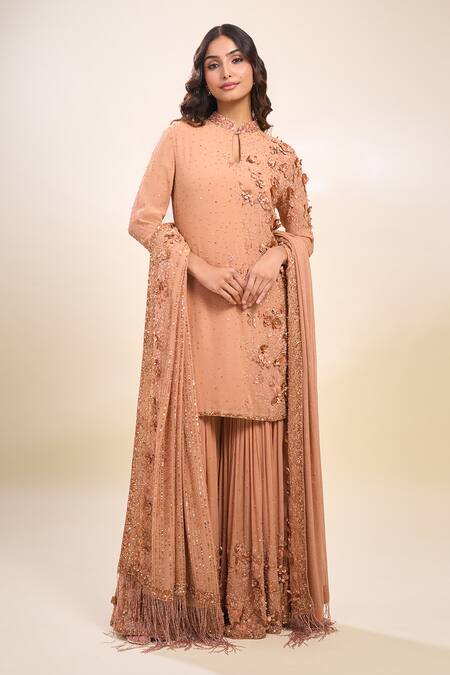 Shop Nakul Sen Pink Sequins, Embroidery, Beads Keyhole Neck Kadambari Gharara Set Online at Aza Fashions Shop_Nakul Sen_Pink Sequins, Embroidery, Beads Keyhole Neck Kadambari Gharara Set _Online_at_Aza_Fashions