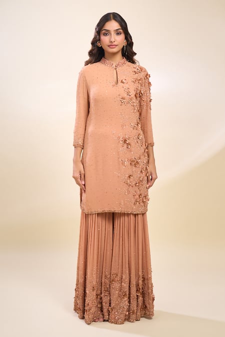 Buy Nakul Sen Pink Sequins, Embroidery, Beads Keyhole Neck Kadambari Gharara Set Buy_Nakul Sen_Pink Sequins, Embroidery, Beads Keyhole Neck Kadambari Gharara Set