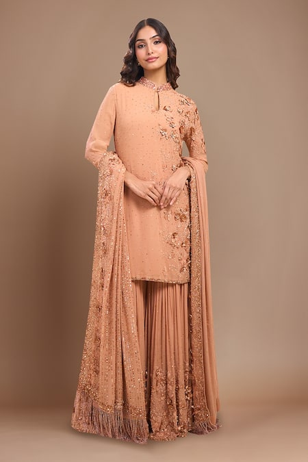Nakul Sen Pink Sequins, Embroidery, Beads Keyhole Neck Kadambari Gharara Set