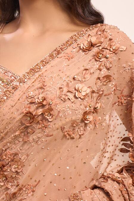 Shop_Nakul Sen_Pink Embroidery, Sequins, Stones, Applique, Tassels, Kadambari Saree And Blouse _Online_at_Aza_Fashions