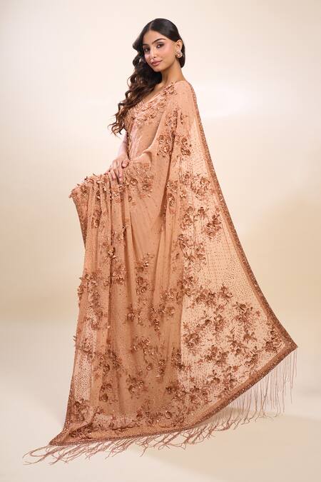 Nakul Sen_Pink Embroidery, Sequins, Stones, Applique, Tassels, Kadambari Saree And Blouse _at_Aza_Fashions