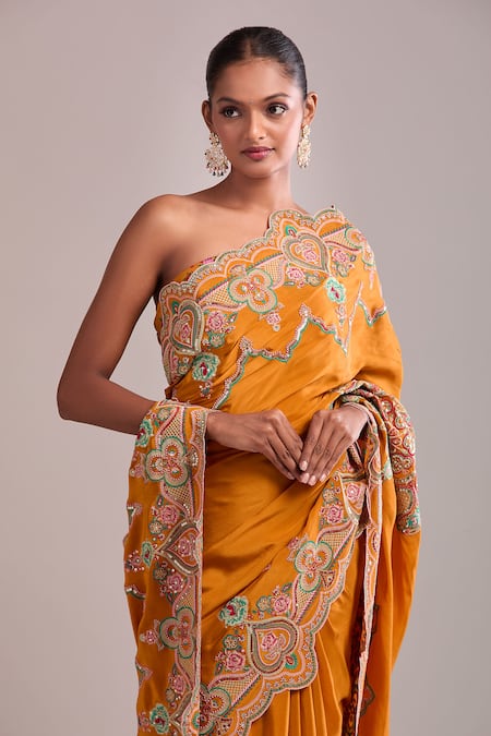 Buy Torani Orange Silk Embroidery Saree Set Online at Aza Fashions Buy_Torani_Orange Silk Embroidery Saree Set _Online_at_Aza_Fashions