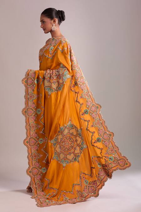 Shop Torani Orange Silk Embroidery Saree Set Online at Aza Fashions Shop_Torani_Orange Silk Embroidery Saree Set _Online_at_Aza_Fashions