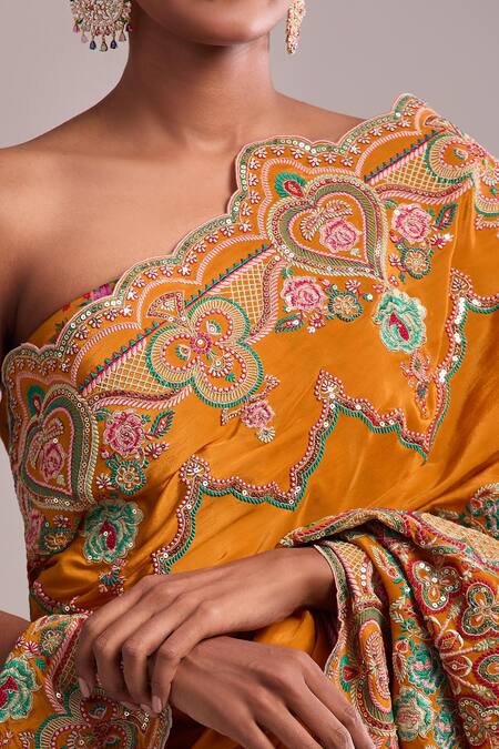 Torani Orange Silk Embroidery Saree Set at Aza Fashions Torani_Orange Silk Embroidery Saree Set _at_Aza_Fashions