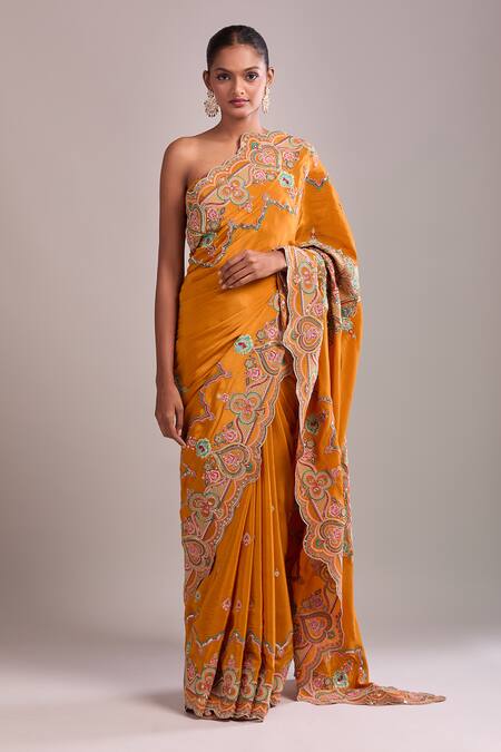 Buy Torani Orange Silk Embroidery Saree Set Buy_Torani_Orange Silk Embroidery Saree Set