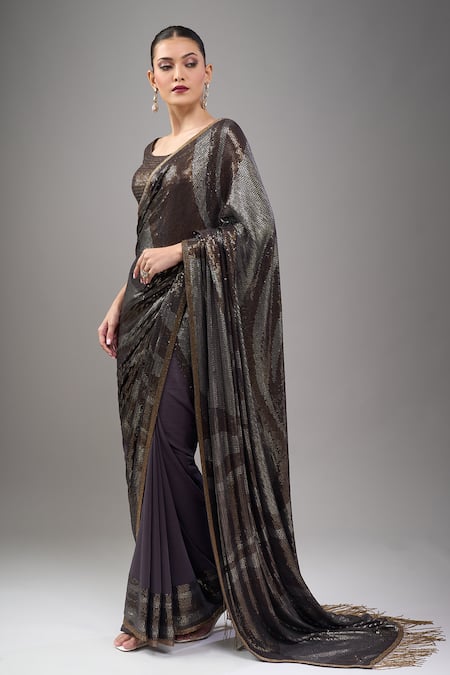 Nakul Sen Black Chiffon Sequins Round Neck Charcoal Saree Set Online at Aza Fashions Nakul Sen_Black Chiffon Sequins Round Neck Charcoal Saree Set _Online_at_Aza_Fashions
