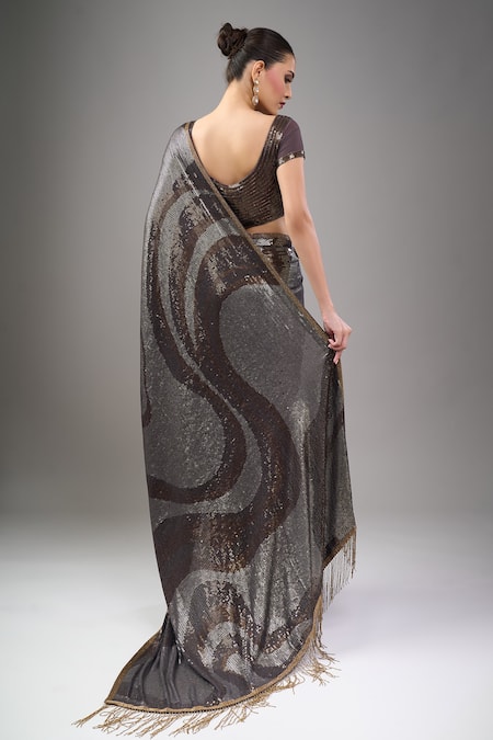 Nakul Sen Charcoal Black Sequin Saree Set 