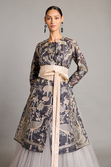 Siddartha Tytler_Gold Textured Lame Obi Belt _Online_at_Aza_Fashions