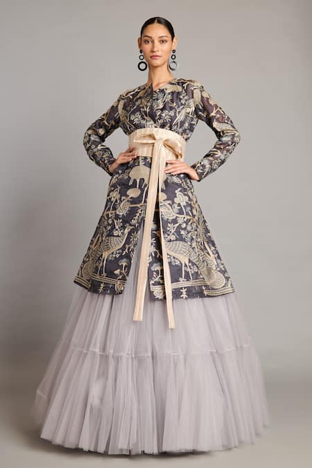 Siddartha Tytler Gold Textured Lame Obi Belt 