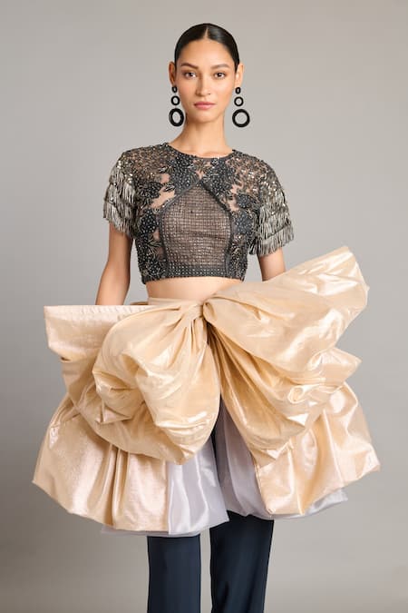 Buy_Siddartha Tytler_Gold Steel Bow Belt _Online_at_Aza_Fashions