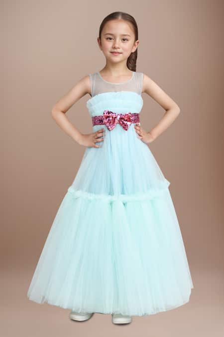 Petite Pomme Bow Embellished Party Gown 