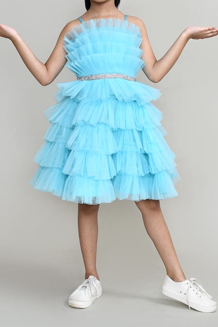 Petite Pomme_Blue Net, Satin Embellished Party Dress _Online_at_Aza_Fashions