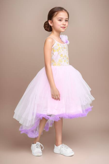 Shop Petite Pomme Pink Net Beads High Low Embellished Dress Online at Aza Fashions Shop_Petite Pomme_Pink Net Beads High Low Embellished Dress _Online_at_Aza_Fashions