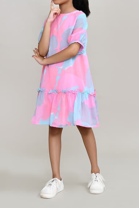 Buy_Petite Pomme_Multi Color Georgette Ruffles Multicolor A-line Dress _Online_at_Aza_Fashions
