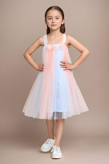 Petite Pomme Ruffled Applique A Line Dress 