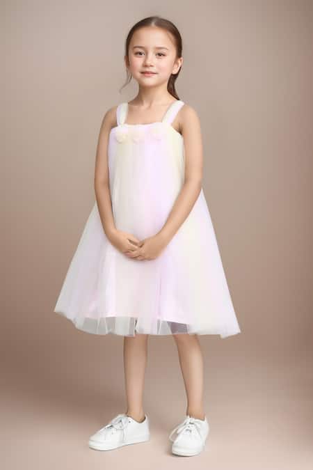 Petite Pomme Yellow & Pink Embellished A-Line Dress 