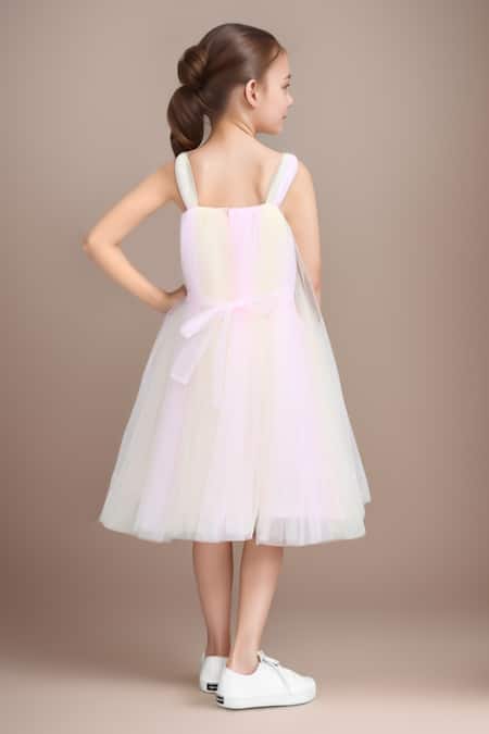 Petite Pomme Yellow & Pink Embellished A-Line Dress 