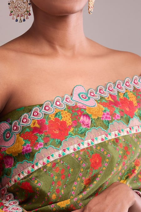 Buy_Torani_Green Silk Tassels Floral Embroidered Saree_Online_at_Aza_Fashions