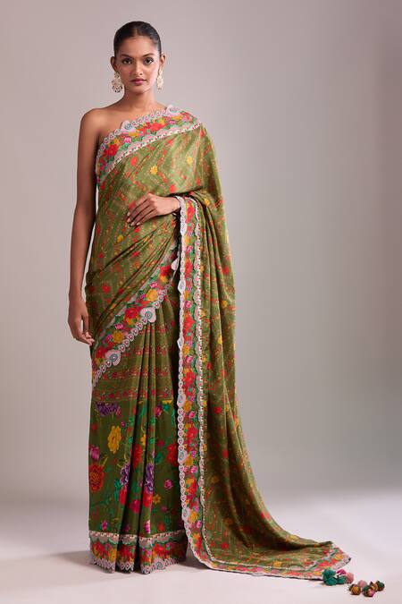Buy_Torani_Green Silk Tassels Floral Embroidered Saree
