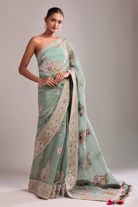 Buy_Torani_Green Organza, Net Embroidery Saree Set _Online_at_Aza_Fashions