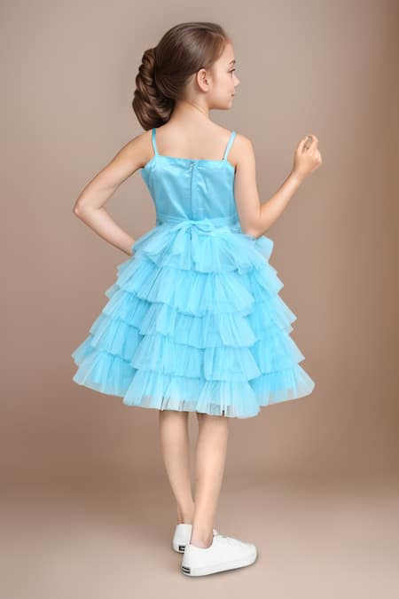 Petite Pomme Embellished Blue Party Dress 