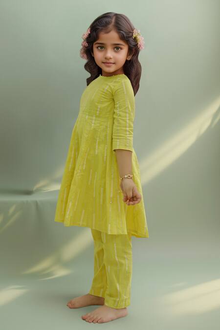 Petite Pomme_Yellow Cotton Pearls Sunshine Anarkali Set _at_Aza_Fashions