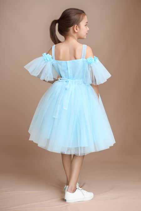 Petite Pomme Embellished Off Shoulder Party Dress 