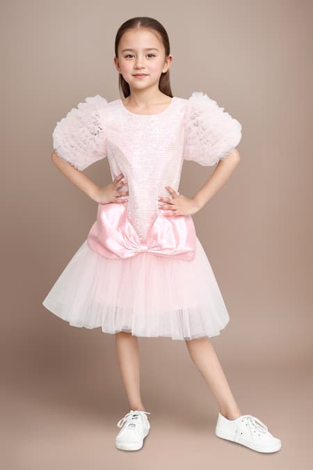 Petite Pomme Bow Embellished Party Dress 