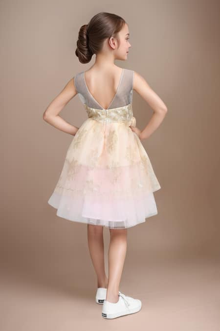 Petite Pomme Embellished Cream Party Dress 