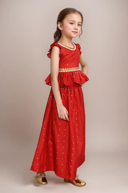 Buy_Petite Pomme_Maroon Polyester, Silk Diamonds Embellished Lehenga And Top Set 