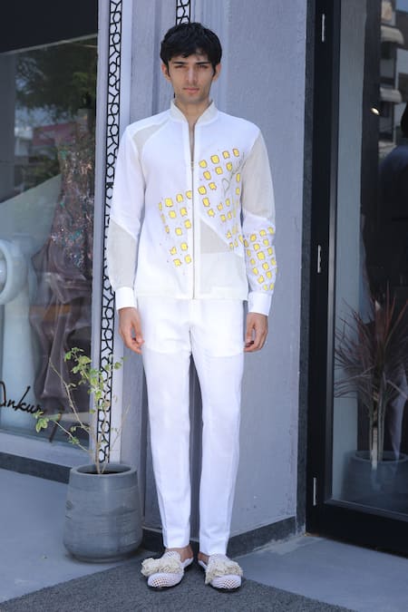 Buy_Ankur J_White Linen Embroidery Designer Shirt With Crochet _Online_at_Aza_Fashions