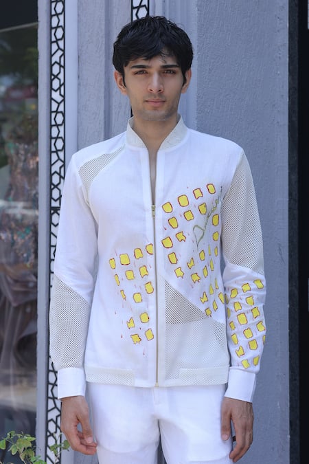 Ankur J_White Linen Embroidery Designer Shirt With Crochet _at_Aza_Fashions