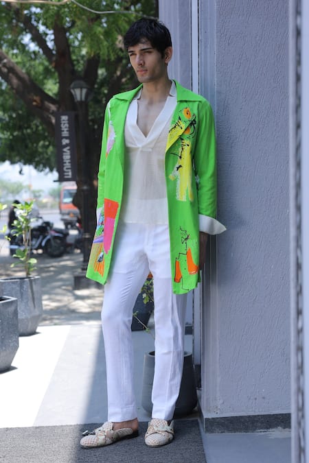 Buy_Ankur J_Green Cotton Embroidery Designer Crochet Overlay Jacket Set _Online_at_Aza_Fashions