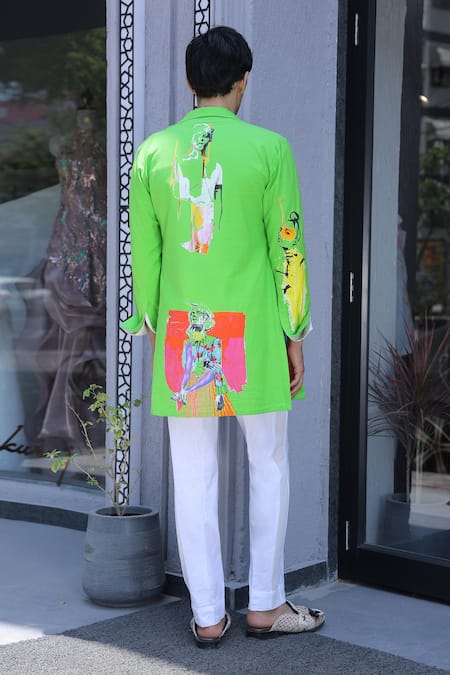 Ankur J Designer Green Crochet Overlay Jacket Set 