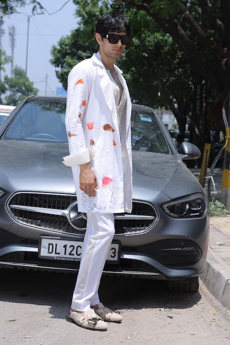 Buy_Ankur J_White Linen Embroidery Designer Overlay Jacket Set _Online_at_Aza_Fashions