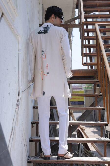 Ankur J Off White Designer Overlay Jacket Set 