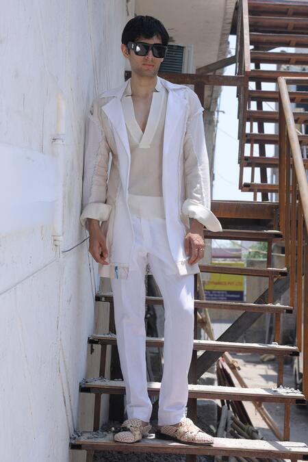 Buy_Ankur J_Off White Linen Designer Overlay Jacket Set _Online_at_Aza_Fashions