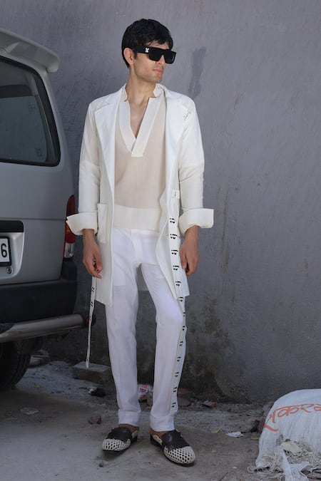 Buy_Ankur J_White Cotton Embroidery Crochet Overlay Jacket Set _Online_at_Aza_Fashions