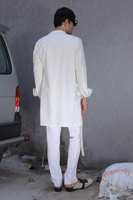 Ankur J White Crochet Overlay Jacket Set 