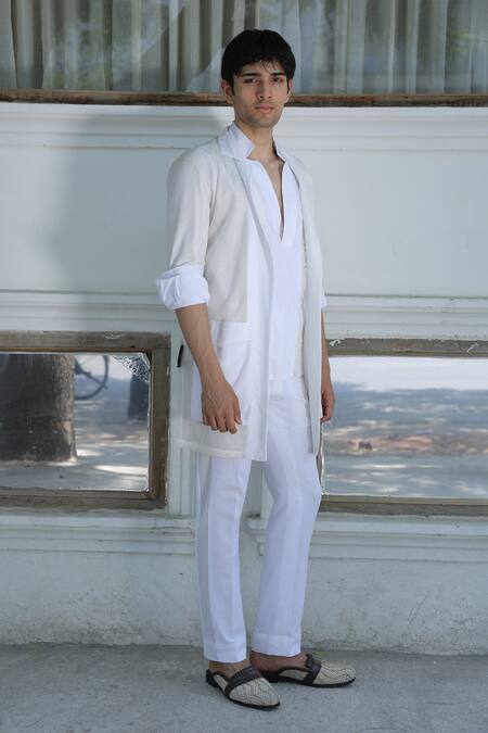 Shop_Ankur J_Off White Crochet Overlay Jacket And Pant Set _Online_at_Aza_Fashions