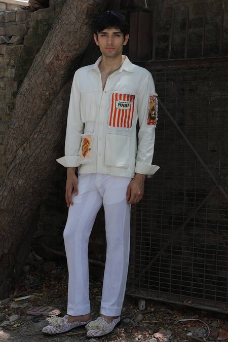 Ankur J_Off White Embroidery Designer Crochet Shirt _Online_at_Aza_Fashions